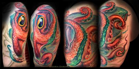 Sorin Gabor - realistic color octopus half sleeve coverup tattoo